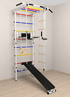 Шведская стенка Sv Pro рукоход 855 (Турник Pro рукоход/Брусья/стойка/Скамья/Канат/Кольца/Лестница) ( Белый ) ( Разноцветные перекладины)