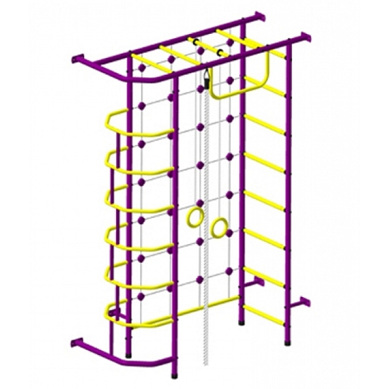 Детский спортивный комплекс ДСК "Пионер-9" с сетью (пристеночный) пурпурный-желтый