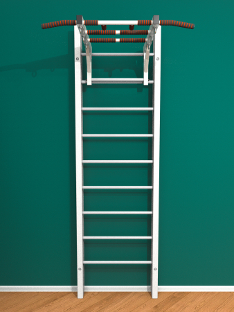 Брашированная шведская стенка "Кастерли" White с турником (Белые ступени)