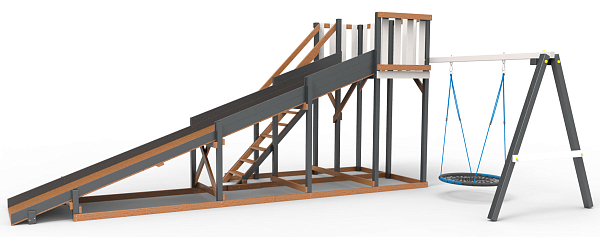 Детская площадка - деревянная горка Пикник "Зима №3" Ультра с качелями "Гнездо"