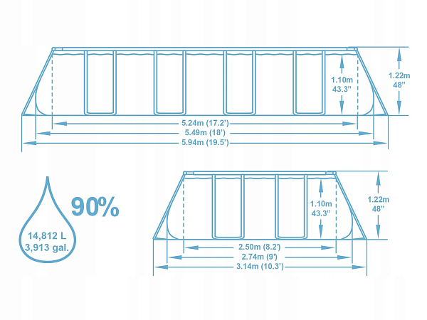 картинка Каркасный прямоугольный бассейн 549х274х122см, 14812л, песочн.фил-нас5678л/ч, тент, лест., диспенсер, Bestway, 56466 BW от магазина Лазалка
