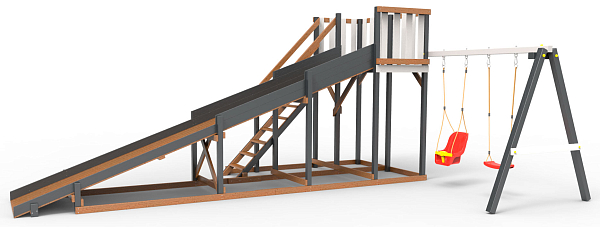 Детская площадка - деревянная горка Пикник "Зима №3" Ультра с качельной балкой