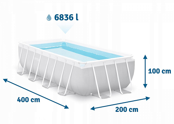 картинка Каркасный бассейн Prism Frame 400х200х100см, 6836л, фил.-насос 2006л\ч, лестница, Intex, 26788 от магазина Лазалка