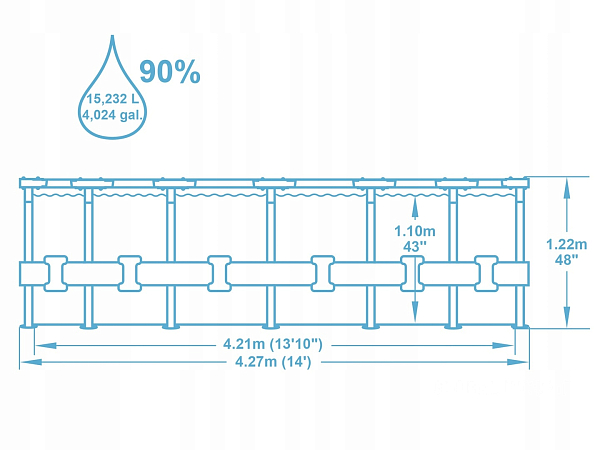 картинка Каркасный бассейн 427х122см, 15232л, фильтр-насос 3028л/ч, тент, лестница, Bestway, 56444 BW от магазина Лазалка