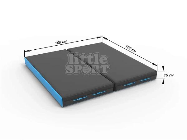 картинка Мат кожзам LittleSport (100х100х10см) складной в 2 сложения черный\голубой от магазина Лазалка