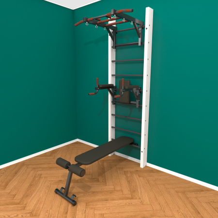 картинка Брашированная шведская стенка "Кастерли" White ТБC (Черные ступени) от магазина Лазалка