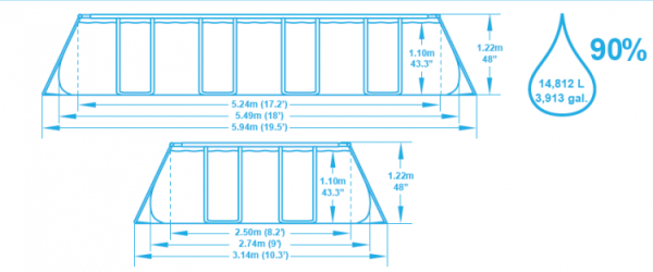 картинка Каркасный прямоугольный бассейн 549х274х122см, 14812л ,песоч.фил.-насос 3785л/ч, тент, лестница, Bestway, 56466/56256 BW от магазина Лазалка